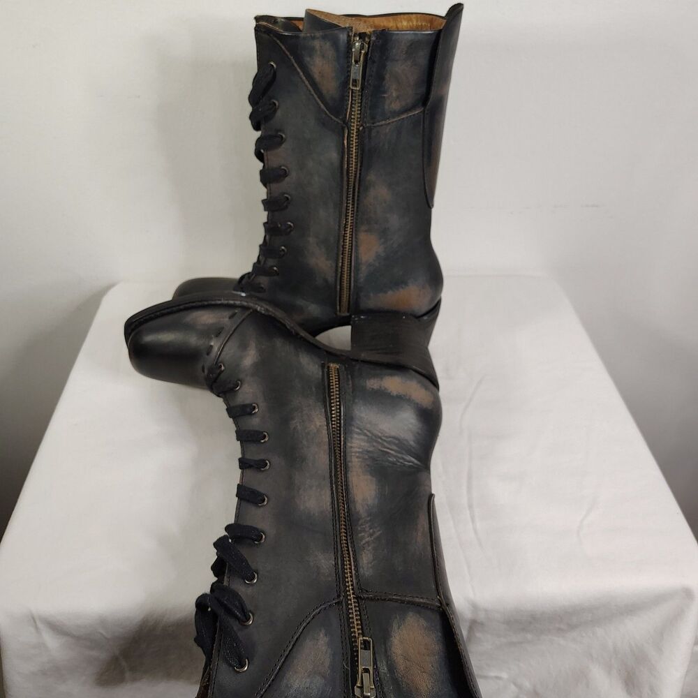 New! FREEBIRD "Dart" Black Leather Lace-Up Boots Size 8 Side Zip Distressed NIB - Picture 7 of 12